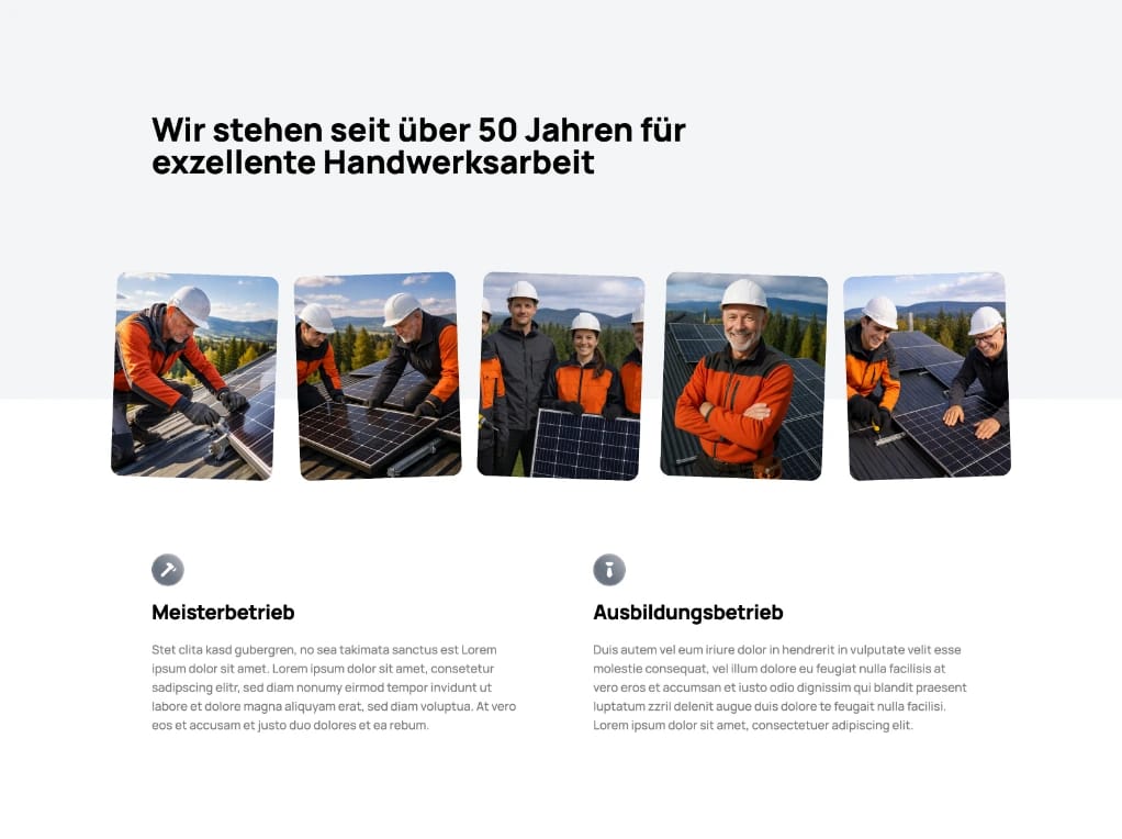 Team-Übersicht einer Webseite für Dachdecker
