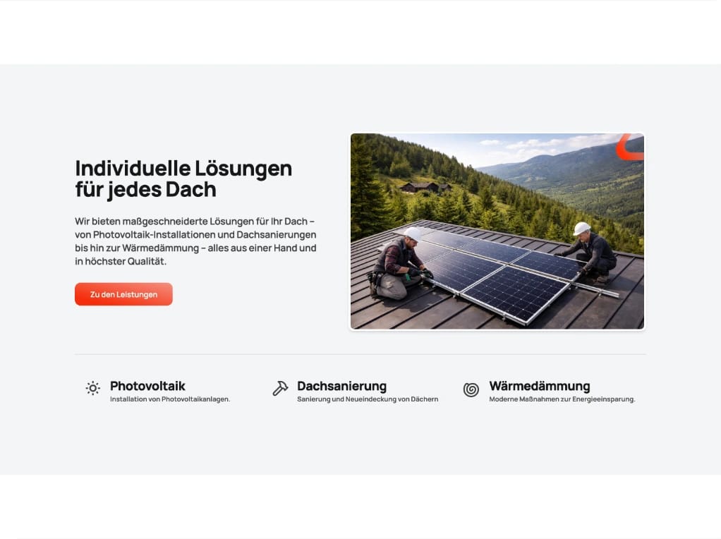 Leistungs-Übersicht einer Webseite für Dachdecker