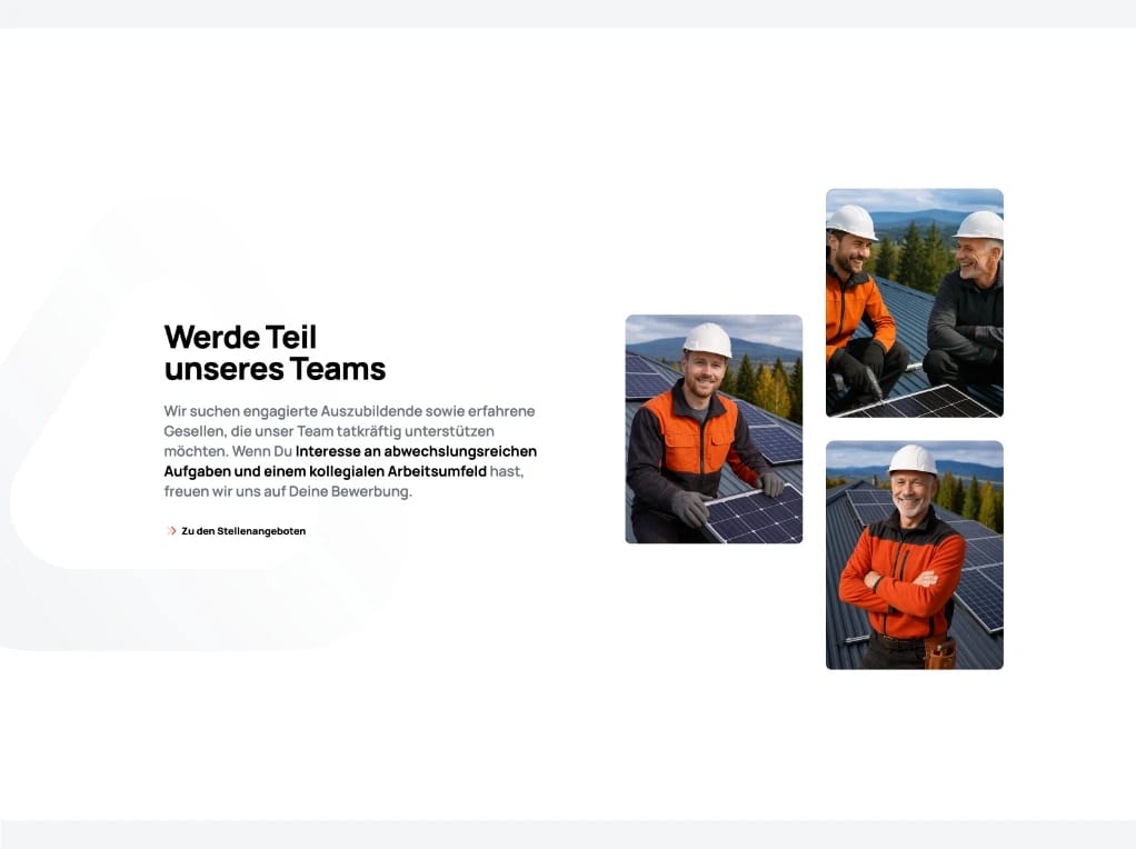 Karriere-Übersicht einer Webseite für Dachdecker