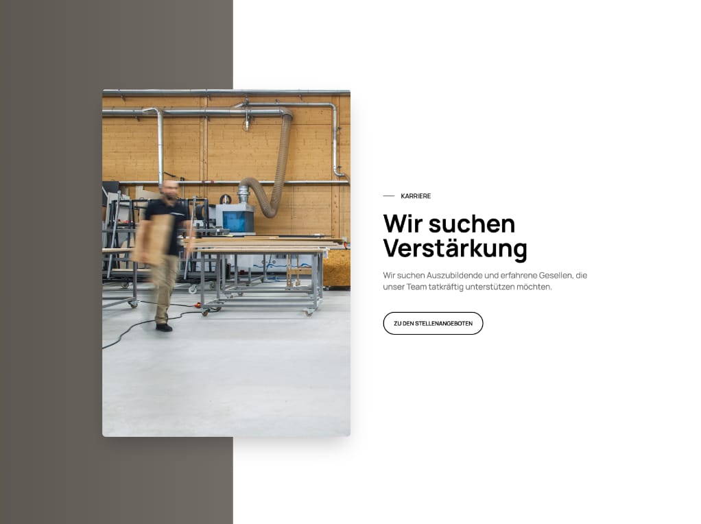 Karriere-Übersicht einer Webseite für Schreiner