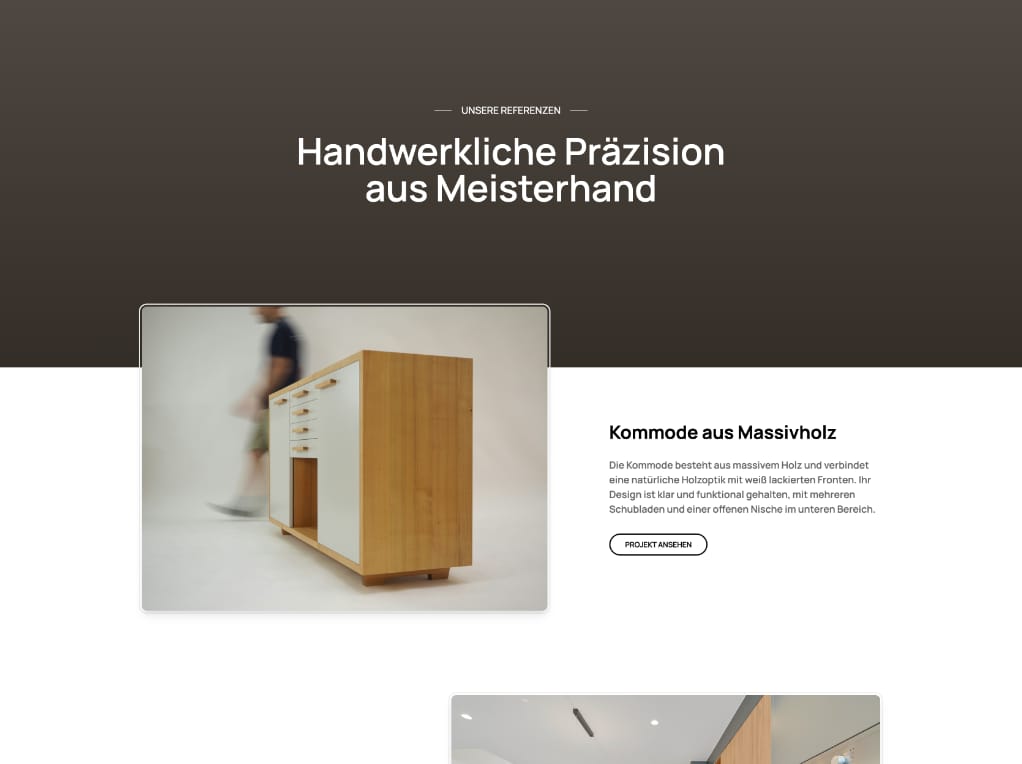 Referenz-Übersicht einer Webseite für Schreiner